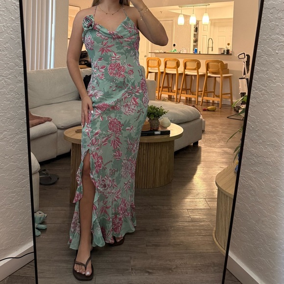 Zara Green and Pink Floral Maxi Dress - Picture 1 of 4